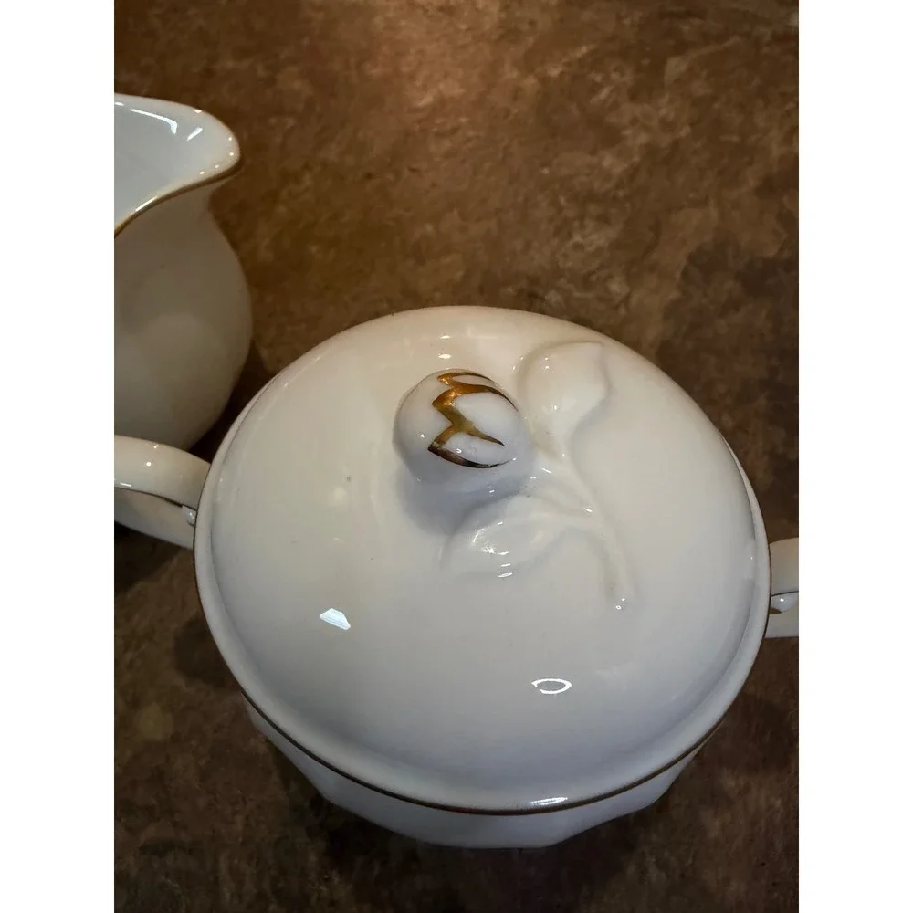 Mikasa Wedding Band L9709 Fine China Creamer and Lidded Sugar Bowl Set Japan